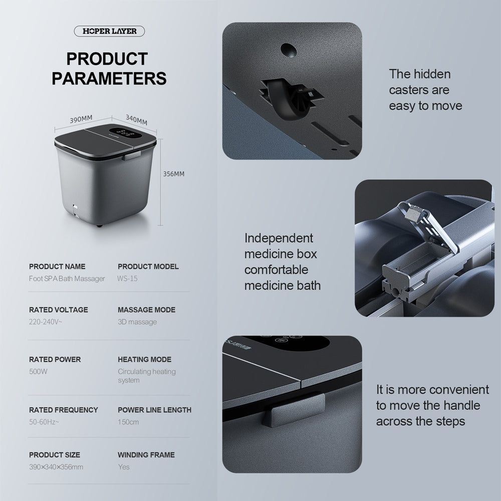 HoperLayer ThermaFlex Pro Foot Spa - Circulating Heating Foot SPA Bath Massager Dry and Wet