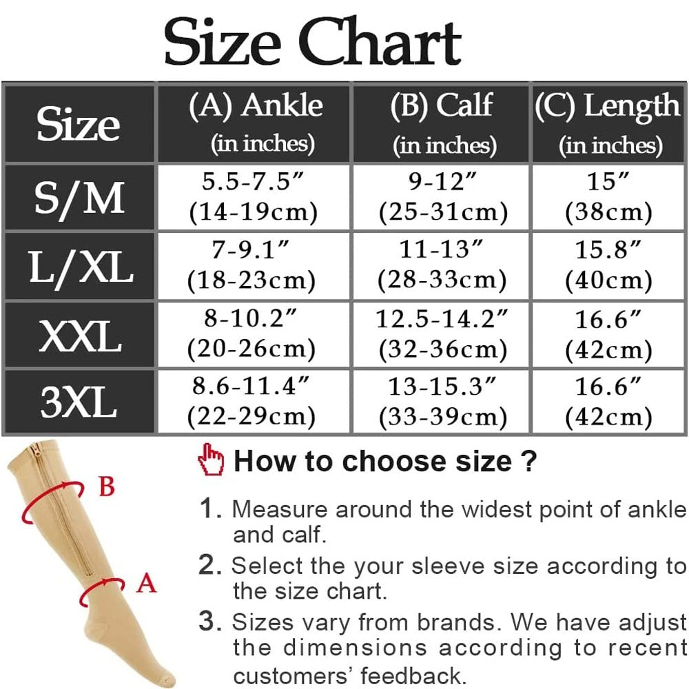 Compression Sizes Zipper Compression Socks - Easy On Medical Compression Stockings Australia