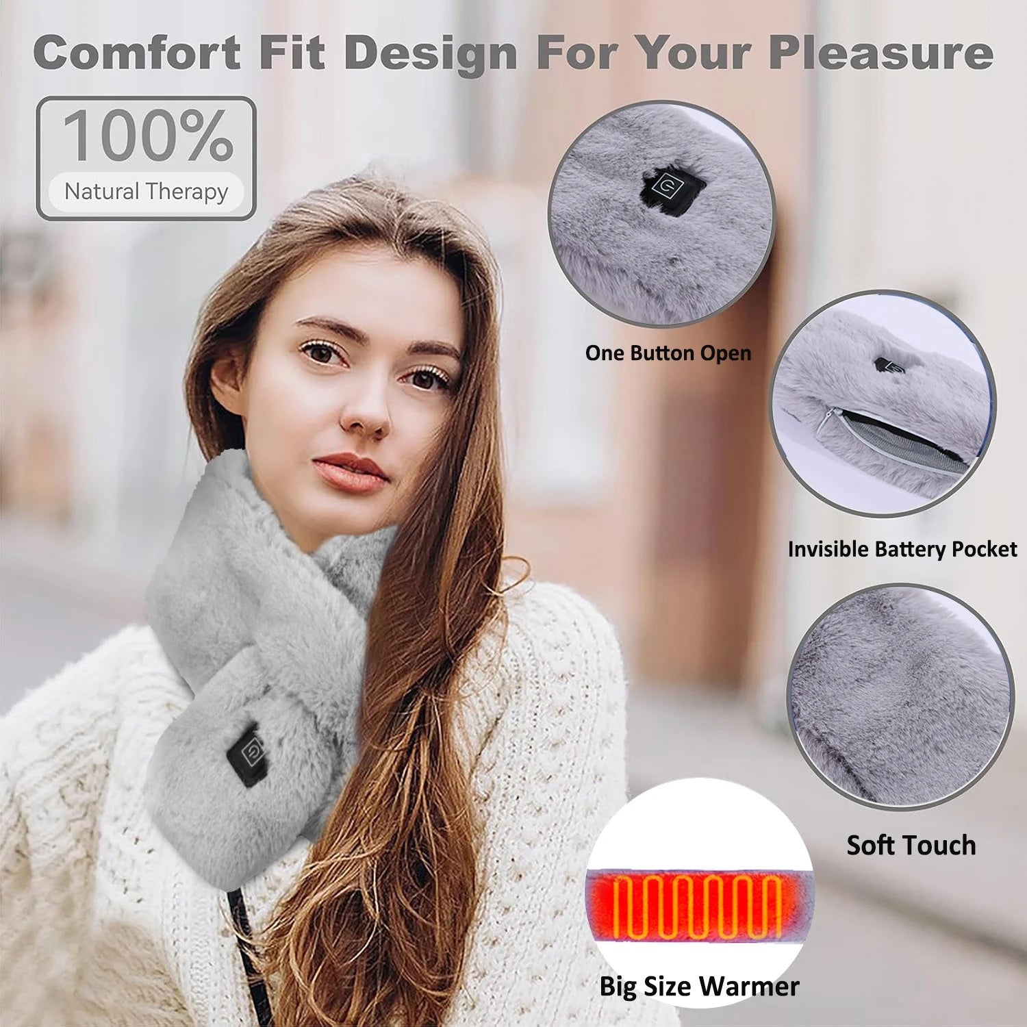 Adjustable Electric Heated Scarf with Plush Fabric